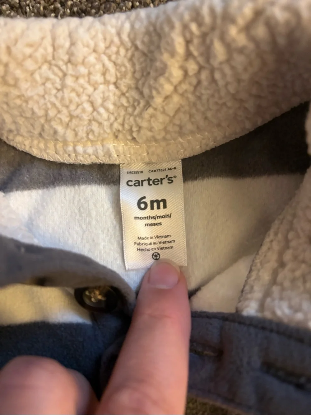Carter's Gray & White Striped Fleece Pullover with Teal Accent